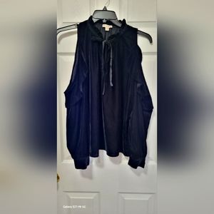 Black velour top. L/S shoulder cut outs.
